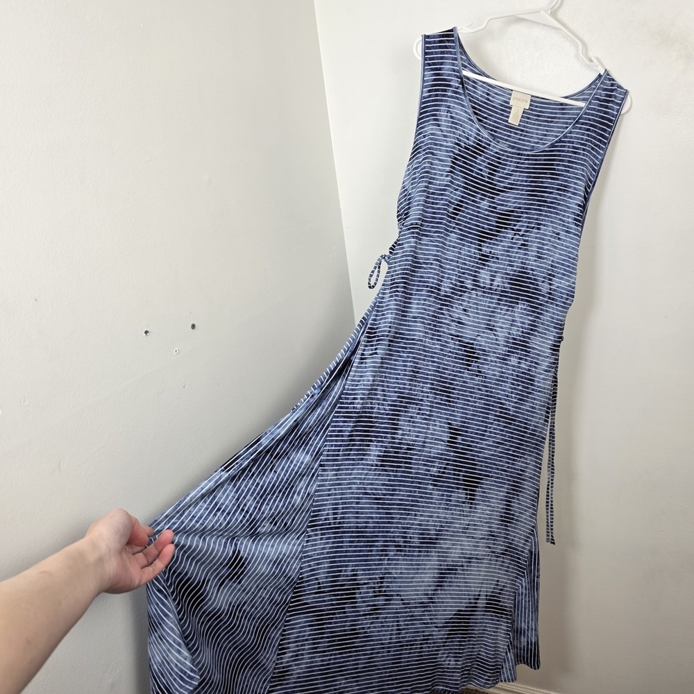 Chico's Blue White Stiped Stretchy‎ Sleeveless Cinch Sides Maxi Dress Size Large - Picture 2 of 8